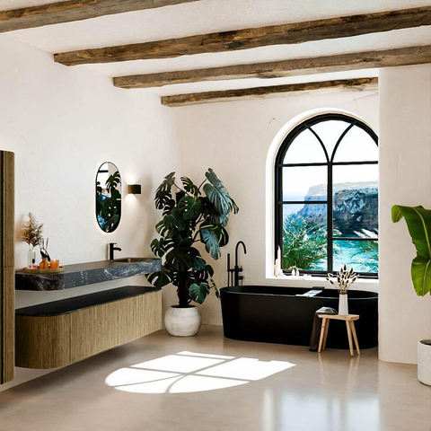 MONDIAZ THOR-DLUX Meuble de salle de bains 190cm arrondi gauche + droite couleur Dusk avec 2 tiroirs et 2 portes. Vasque suspendue CLOUD Droite 1 trou de robinet couleur Lava. SW1466470