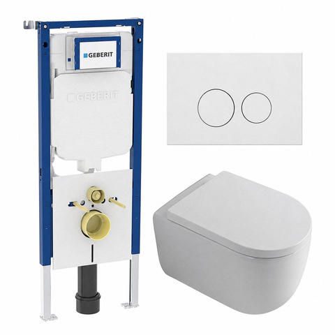 QeramiQ Dely Swirl Toiletset - 36.3x51.7cm - Geberit UP720 Duofix Sigma inbouwreservoir - 35mm zitting - mat witte metalen bedieningsplaat - ronde knoppen - glans wit SW1413881
