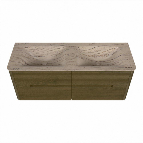 Mondiaz CIRO-DLUX Meuble de salle de bains - 130x45x50cm - Plan vasque solid surface Arena - 2 bassins Double - sans trous de robinet - 4 tiroirs - Dusk SW1533103