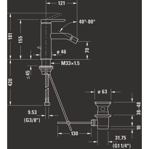 Duravit C.1 1 greeps bidetmengkraan - 141x40x155mm - hoogglans chroom SW157842
