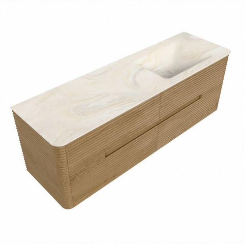 Mondiaz CIRO-DLUX Badkamermeubelset - 150x45x50cm - Solid surface wastafel Ostra - 1 wasbak Rechts - zonder kraangaten - 4 lades - Oak SW1530950