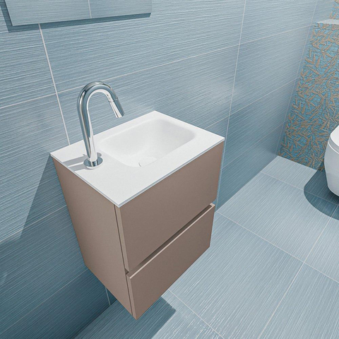 MONDIAZ ADA Toiletmeubel 40x30x50cm met 1 kraangaten 2 lades smoke mat Wastafel Lex rechts Solid Surface Wit SW472566