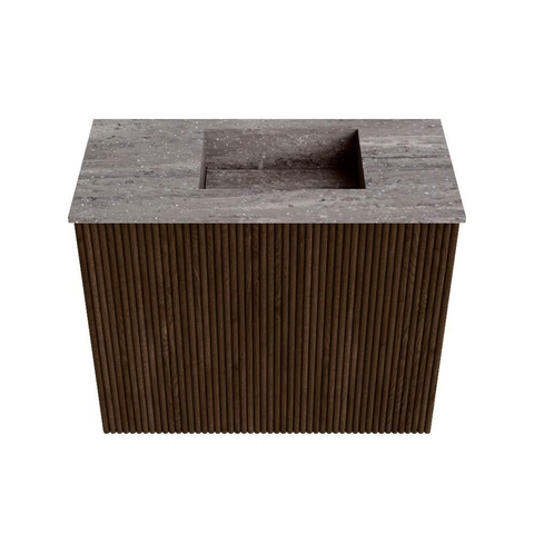 Mondiaz JOYA-DLUX 50cm toiletmeubel - kleur Walnut - Wastafel FAYE positie Rechts 1 kraangat kleur Oza. SW1424546