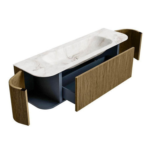 Mondiaz KURVE-DLUX Badkamermeubelset - 150x46x40cm - 1 lade - 2 deuren - wastafel solid surface - midden - zonder kraangat - Dusk SW1414895