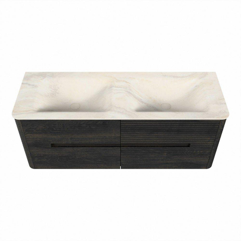 Mondiaz CIRO-DLUX Ensemble de meubles de salle de bains - 130x45x50cm - Plan vasque solid surface Ostra - 2 vasques double - sans trous de robinetterie - 4 tiroirs - Shadow SW1532461
