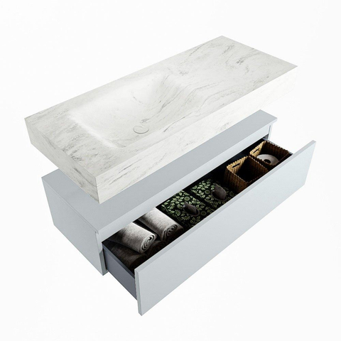 MONDIAZ ALAN - DLUX Badkamermeubelset - 110cm - onderkast - Clay - 1 lade - vrijhangende wastafel - wasbak links - 0 kraangaten - Opalo SW807001