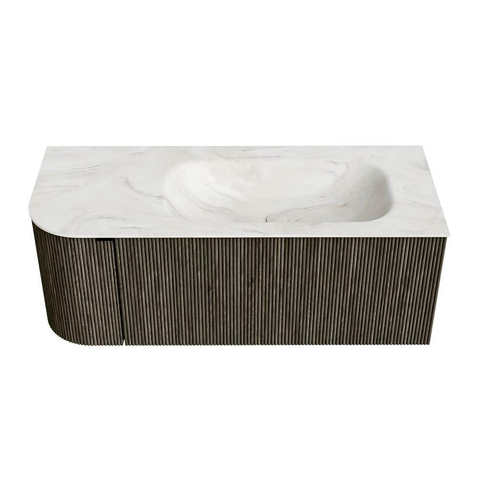 Mondiaz KURVE-DLUX Badkamermeubelset - 115x46x40cm - 1 lade - 1 deur - wastafel solid surface - rechts - 1 kraangat - Shadow SW1414457