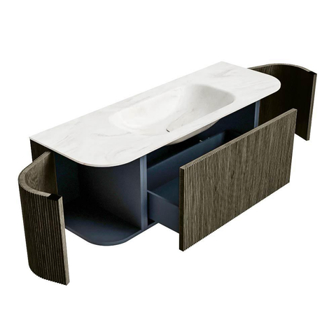 Mondiaz KURVE-DLUX Ensemble de meuble de salle de bains - 130x46x40cm - 1 tiroir - 2 portes - vasque solid surface - centrale - sans trou de robinet - Shadow SW1414446