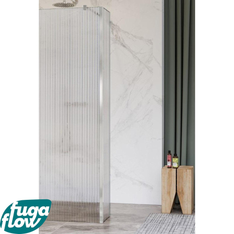 FugaFlow Eccelente Vetro zijwand - 40x200cm - ribbel glas - 8mm - met hoekprofiel - chroom - SW1125202
