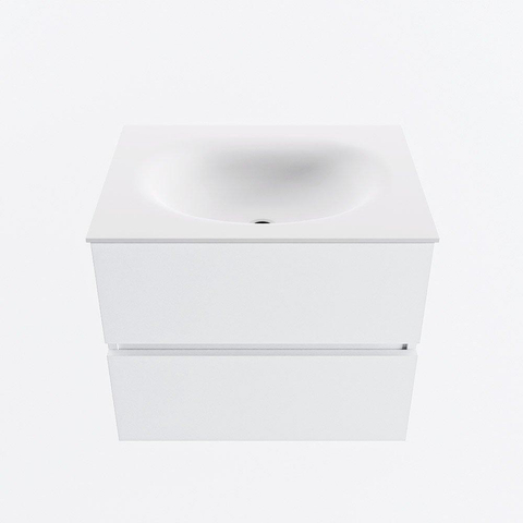 MONDIAZ VICA meuble sous lavabo 60cm Talc 2 tiroirs. Lavabo MOON centre 1 trou de robinet, couleur Talc. SW1381811
