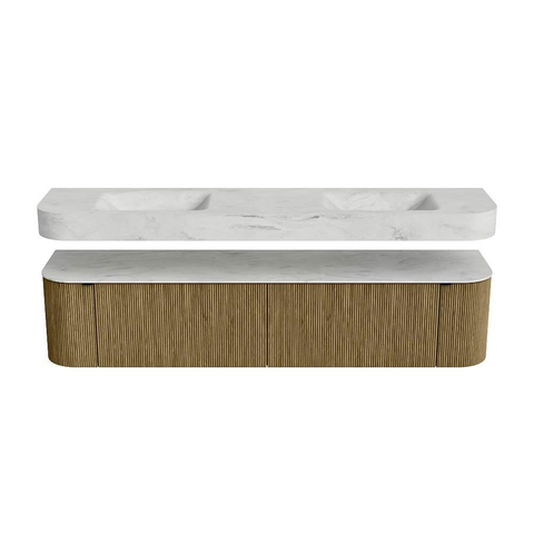 MONDIAZ THOR-DLUX Meuble de salle de bains - 200cm - arrondi gauche + droite - couleur Dusk - 2 tiroirs et 2 portes - Vasque suspendue CLOUD Double sans trou de robinet - couleur Opalo SW1466851