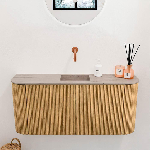 Mondiaz JOYA-DLUX Meuble de toilette 93,2 cm - arrondi gauche et droite couleur Chêne - Vasque FAYE position Milieu Sans trou de robinet couleur Saba SW1424225