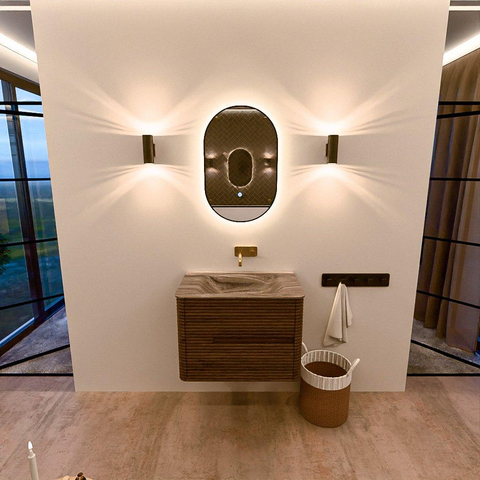 Mondiaz CIRO-DLUX Badkamermeubelset - 70x45x50cm - Solid surface wastafel Sombra - 1 wasbak Midden - zonder kraangaten - 2 lades - Dusk SW1533388