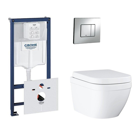 Grohe Rapid SL Pack de toilette avec réservoir encastrable, cuvette en céramique et plaque de commande chrome SW489915