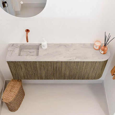 Mondiaz JOYA-DLUX 111.6cm toiletmeubel - ronding rechts kleur Dusk - Wastafel FAYE positie Links Zonder kraangat kleur Glace. SW1423185