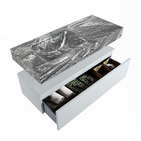 MONDIAZ ALAN - DLUX Badkamermeubelset - 110cm - onderkast - Clay - 1 lade - vrijhangende wastafel - wasbak links - 1 kraangat - Lava SW808598