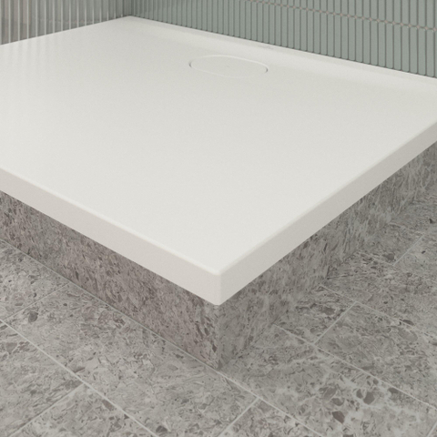 Villeroy & Boch Ecora douchebak - 100x80x3.5cm - afvoer lange zijde - stone white (wit) SW1558907