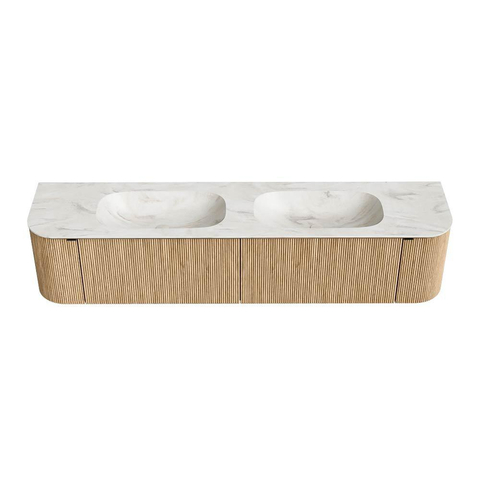 MONDIAZ KURVE-DLUX Meuble de salle de bains 200 cm avec module 25 Len R couleur Chêne avec 2 tiroirs et 2 portes. Lavabo STOR SMALL double sans trou de robinet couleur Ostra. SW1137776