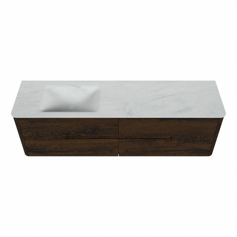 Mondiaz CIRO-DLUX Badkamermeubelset - 170x45x50cm - Solid surface wastafel Opalo - 1 wasbak Links - zonder kraangaten - 4 lades - Walnut SW1530325