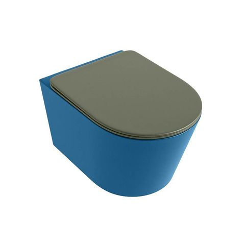 Mondiaz LAVIE hangtoilet – spoelrandloos – 36 x 53 cm – met softclose zitting – Jeans (blauw), zitting Army (groen) SW1208573