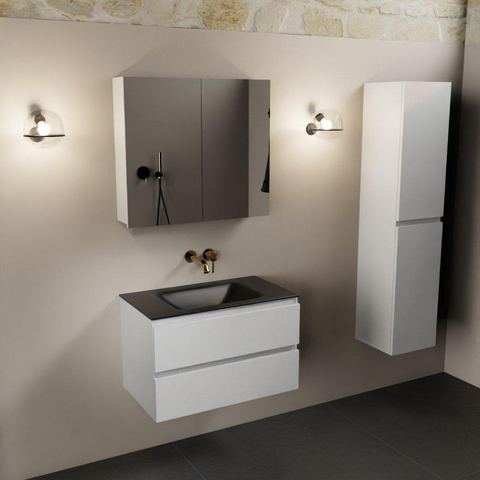 Mondiaz Aivy badmeubelset - 80x45x50cm - 0 kraangaten - 1 wasbak urban Solid surface - Midden - 2 lades - Met spiegelkast - MDF Talc SW892225