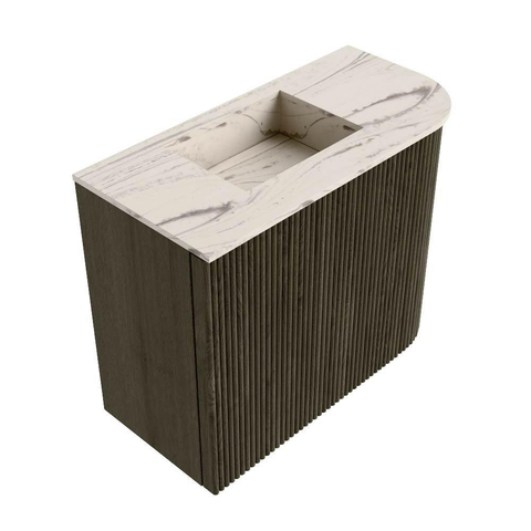 Mondiaz JOYA-DLUX Meuble de salle de bains 51.6cm - arrondi droit couleur Shadow - Vasque FAYE position Gauche 1 trou de robinet couleur Nata. SW1424966