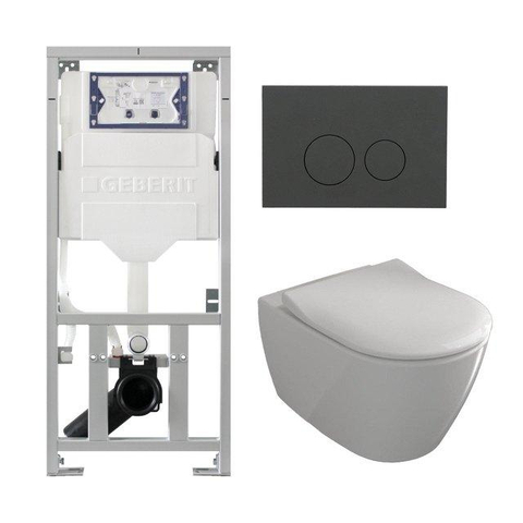 Villeroy & Boch Subway 2.0 Toiletset inbouwreservoir - diepspoel wandcloset directflush slimseat bedieningsplaat mat antraciet ronde knoppen - White Alpine (wit) SW1164757