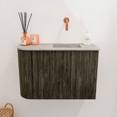Mondiaz JOYA-DLUX 61.6cm toiletmeubel - ronding links kleur Shadow - Wastafel FAYE positie Rechts Zonder kraangat kleur Glace. SW1422774