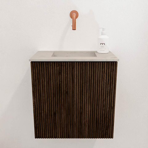 Mondiaz JOYA-DLUX Meuble de salle de bains - 40cm - couleur Walnut - Vasque FAYE position Milieu Sans trou de robinet couleur Opalo SW1422491