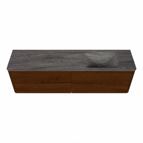 Mondiaz CIRO-DLUX Badkamermeubelset - 180x45x50cm - Solid surface wastafel Oza - 1 wasbak Rechts - 1 kraangat - 4 lades - Ruby SW1532130