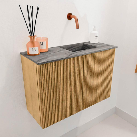 Mondiaz JOYA-DLUX 60cm toiletmeubel - kleur Oak - Wastafel FAYE positie Rechts Zonder kraangat kleur Sombra. SW1424235