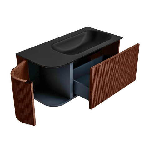 Mondiaz KURVE Badkamermeubelset - 95x46x40cm - 1 lade - 1 deur - wastafel solid surface - rechts - 1 kraangat - Ruby SW1415414