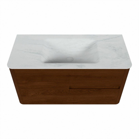 Mondiaz CIRO-DLUX Badkamermeubelset - 100x45x50cm - Solid surface wastafel Opalo - 1 wasbak Midden - 1 kraangat - 2 lades - Ruby SW1531545