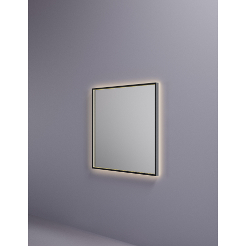 Hotbath &MORE Spiegel - 80x80cm - direct en indirect LED - color changing - spiegelverwarming - met afstandsbediening - PVD - geborsteld zwart SW1246156