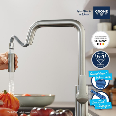 Grohe Start QuickFix Keukenkraan - met uittrekbare handdouche - met dual spray - voorsprong 22.1cm - Supersteel (RVS) SW1028251