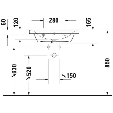 Duravit D-neo Wastafel - met waskom midden - zonder kraangat - met overloop - 65x48cm - met wondergliss - wit SW640401