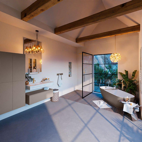 Mondiaz ALAN-DLUX Ensemble de meuble - 100cm - meuble Smoke mat - 1 tiroir - Lavabo Cloud Frappe suspendu - vasque Gauche - 1 trou de robinet SW804999