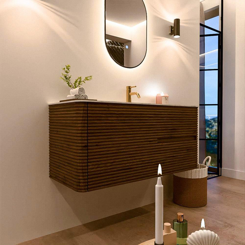 Mondiaz CIRO-DLUX Ensemble de meuble de salle de bains - 110x45x50cm - lavabo en solid surface Glace - 1 vasque à droite - 1 trou de robinet - 2 tiroirs - Dusk SW1532972