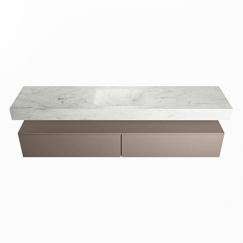 Mondiaz ALAN-DLUX Ensemble de meuble - 200cm - meuble Smoke mat - 2 tiroirs - Lavabo Cloud Opalo suspendu - vasque Centre - 0 trous de robinet SW806561