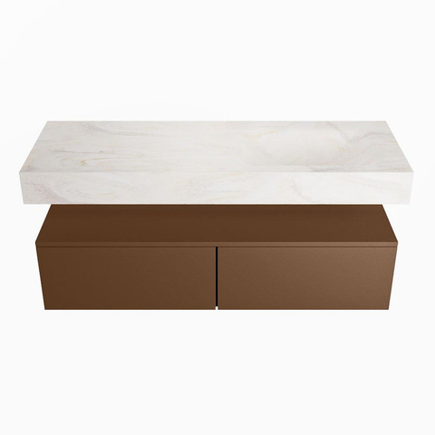 Mondiaz ALAN-DLUX Ensemble de meuble - 130cm - meuble Rust mat - 2 tiroirs - Lavabo Cloud Ostra suspendu - vasque Droite - 0 trous de robinet SW807623