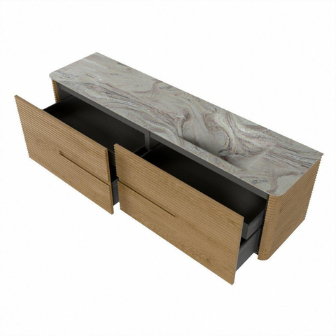 Mondiaz CIRO-DLUX Badkamermeubelset - 180x45x50cm - Solid surface wastafel Glace - 1 wasbak Rechts - 1 kraangat - 4 lades - Oak SW1530816