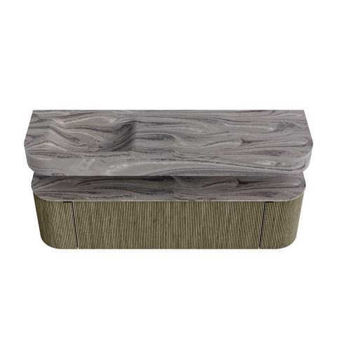 MONDIAZ THOR-DLUX 160cm meuble de salle de bains arrondi gauche + droite couleur Shadow avec 1 tiroir et 2 portes. Vasque suspendue CLOUD Gauche 1 trou de robinet couleur Sombra. SW1467685
