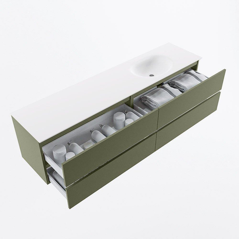 Mondiaz VICA Ensemble meuble de salle de bains - 190cm - army - 4 tiroirs - Lavabo MOON - droite - 1 trou de robinet - couleur talc - Version XL 60cm de haut SW1189224