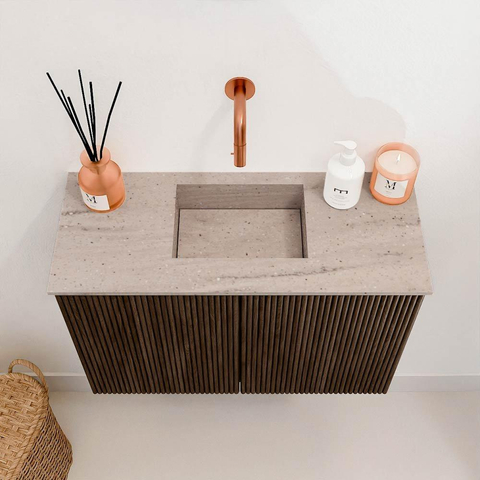 Mondiaz JOYA-DLUX 60cm toiletmeubel - kleur Walnut - Wastafel FAYE positie Midden Zonder kraangat kleur Saba. SW1424629