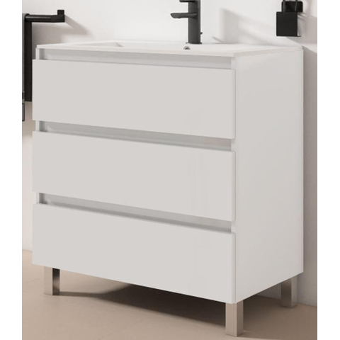 Saniclass Chaci PLUS Meuble bas de salle de bains - 80x86x46cm - 3 tiroirs - Poignée intégrée - MDF - blanc mat SW1212799