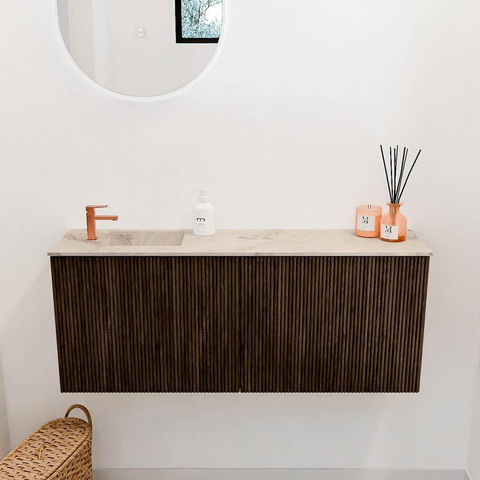 Mondiaz JOYA-DLUX Meuble de salle de bains 100cm - couleur Walnut - Vasque FAYE position Gauche 1 trou de robinet couleur Frappe SW1422310