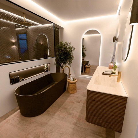 Mondiaz CIRO-DLUX Badkamermeubelset - 170x45x50cm - Solid surface wastafel Meli - 1 wasbak Rechts - 1 kraangat - 4 lades - Dusk SW1533174