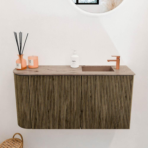 Mondiaz JOYA-DLUX 81.6cm toiletmeubel - ronding links kleur Dusk - Wastafel FAYE positie Rechts 1 kraangat kleur Arena. SW1425779