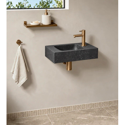 Fortifura Fuente kit lave-mains - 40x22x9cm - trou robinet droite - avec robinet cuivre - noir SW1111555