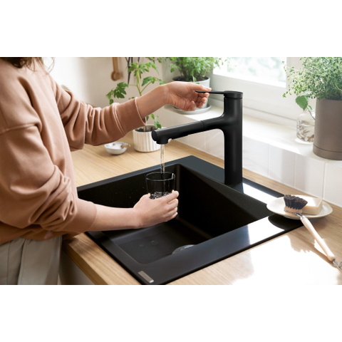 Hansgrohe Zesis M33 - 1 greeps keukenkraan - 160 metalen uittrekbare vdche - 2jet - sbox - mat zwart SW918700